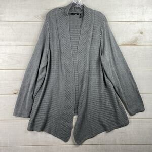 Daisy Fuentes Cardigan Womens 2X Gray Open Front Cable Knit Sweater Draped